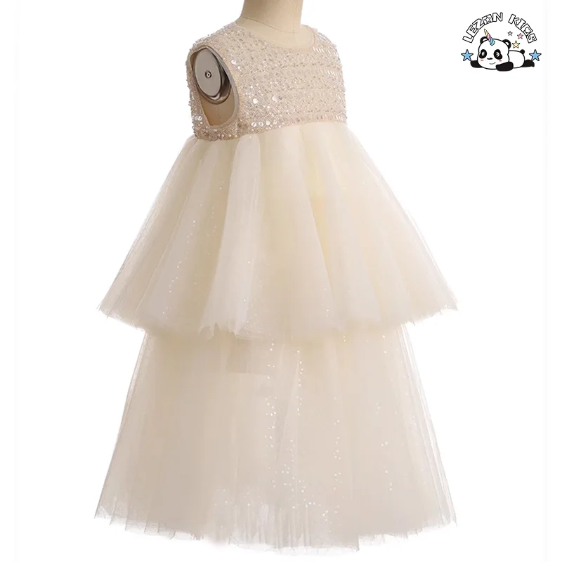 LEZONKIDS - Novo em 2024 Crianças sem Manga Camada Tulle Vestido de Renda  Festa  Tutu Vestido para 2-8T